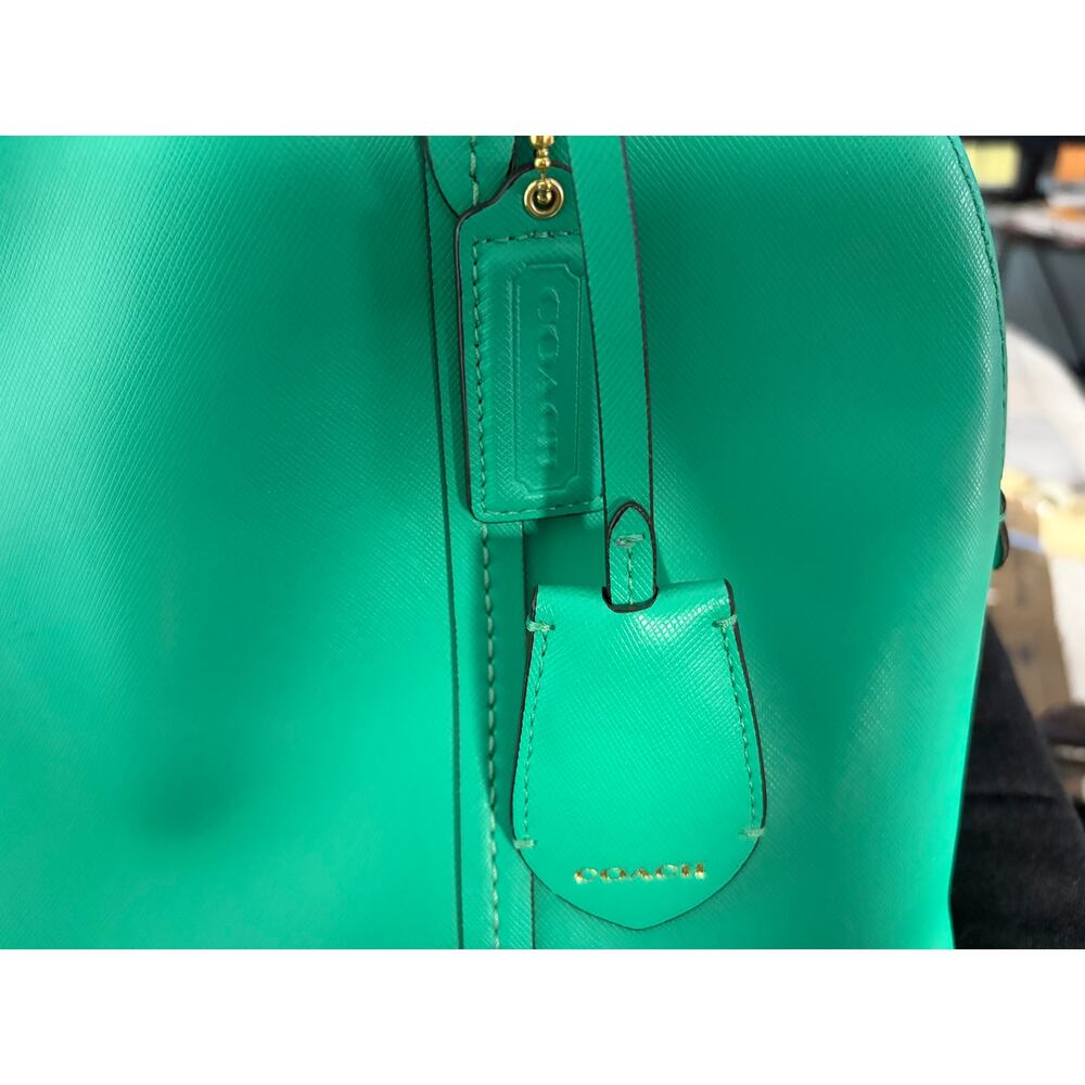Coach F21907 Saffiano Leather Dome Satchel Turquoise Green Top Handle Handbag - Picture 7 of 16